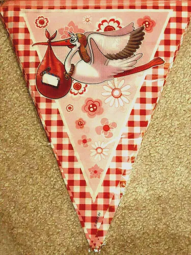 Wimpelkette Baby Girl Storch rosa Geburt Taufe Hängedekoration Neu
