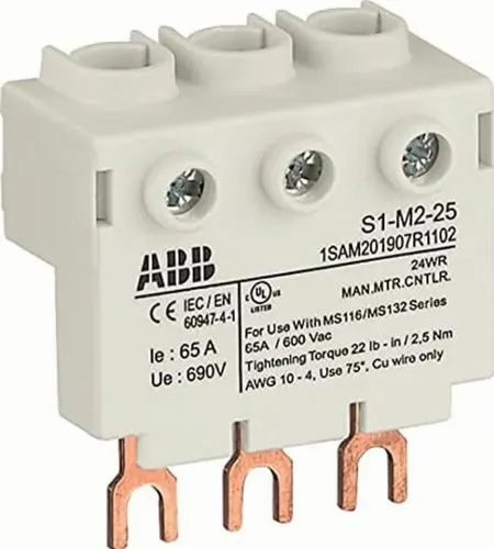 ABB Stromeinspeiseblock 1SAM201907R1102 - 3-polig, 65 A, 690 V AC/250 V DC, IP20