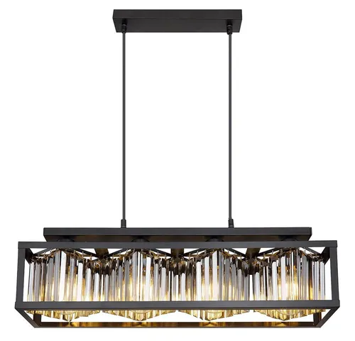 Moderne Kristall Pendelleuchte für Esstisch - 4-flammig, Schwarz - Lampen: Stilvolle Hängelampe mit schwarzem Metallrahmen und rauchfarbenen Glaskristallen, perfekt für Wohnzimmer oder Esszimmer, individuell gestaltbar mit E27 Leuchtmitteln.