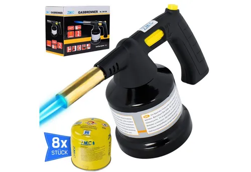 Z.M.C Gasbrenner 1,3 kW mit 8 Gaskartuschen - Lötgeräte: Vielseitiger Brenner für Löten, Kochen und mehr, mit Piezo-Zündung und einstellbarer Flamme für maximale Kontrolle.