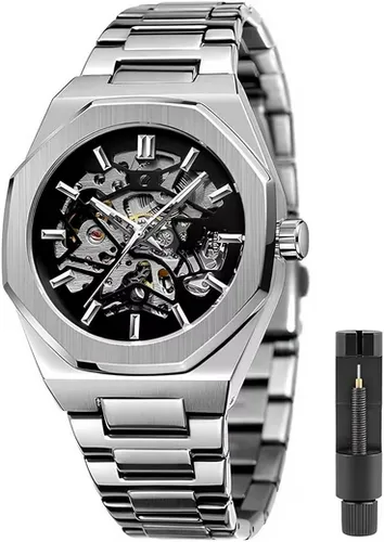 S&T DESIGN Automatik Herrenuhr Skelett Edelstahl Silber - Elegante mechanische Armbanduhr für Herren mit Skelett-Zifferblatt und 30 m Wasserdichtigkeit. Ideal für stilbewusste Männer, die Qualität und Design schätzen.