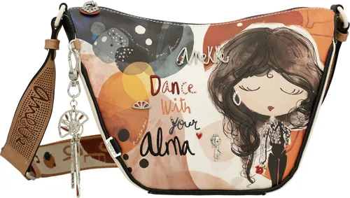 Anekke Umhängetasche Alma beige - Stilvolle Handtasche mit Kulturflair - Handtaschen mit einzigartigem Design, inspiriert von spanischer Kultur. Die mittelgroße Umhängetasche bietet viel Stauraum und einen verstellbaren Schulterriemen für optimalen Tragekomfort.