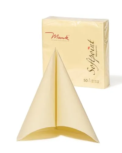 Mank Servietten Softpoint 2-lagig 40 x 40 cm 1/4 Falz, soft wie Tissue und stabil wie Airlaid, praktische Einmal-Serviette mit Softpoint Prägung, 50 Stück (Creme)