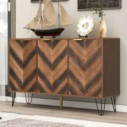 Merax Sideboard mit Fischgrätenmuster und Eisenfüßen – Kommode mit 3 Türen