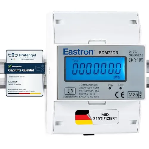 SDM72DR Drei-Phasen-Elektro-Energiezähler, 100 Ampere kWh DIN-Schienen-Leistungsmesser, zurücksetzbare Teilenergie, Pulsmesser, digitales LCD-Display mit Hintergrundbeleuchtung, MID-zertifiziert