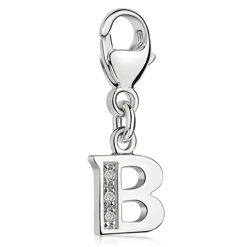 MATERIA 925 Silber Charms Anhänger Buchstabe B mit Zirkonia - Charm-Anhänger aus 925 Silber, verziert mit funkelnden Zirkonia-Steinen. Perfekt für individuelle Armbänder und Ketten, ideal als persönliches Geschenk.