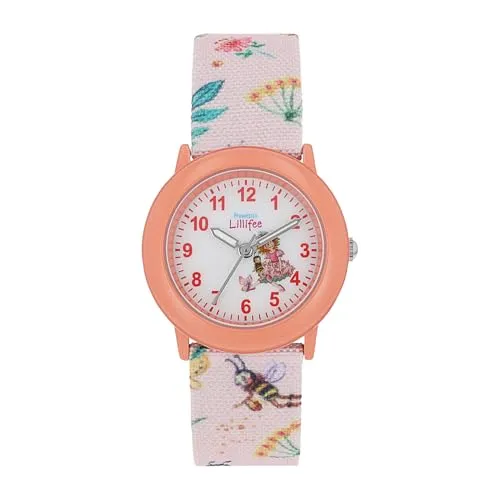 Prinzessin Lillifee Armbanduhr für Mädchen - Wunderschöne Quarzuhr für Kinder mit rotem Textilarmband, spritzwassergeschützt und kratzfest. Ideal als Geschenk in der hübschen Uhren Geschenkbox.