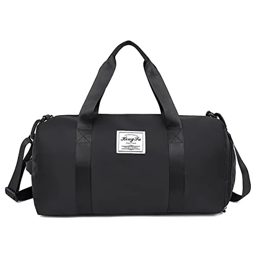 Reisetasche mit Schuhfache & Nassfach Schwimmtasche Leichte Trainingstasche Gym Bag, Reise Duffel Bags Übernachtungstasche Leichte wasserdichte Sporttasche,Travel Bag für Flugreisen (Schwarz)