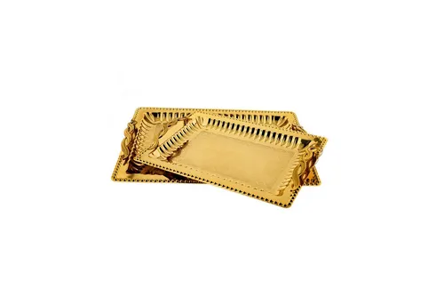 Almina Servierplatte 2er Set aus hochwertigem 18/10-Edelstahl - Vielseitiges 2er Set Serviertabletts aus langlebigem 18/10 Edelstahl. Ideal zum stilvollen Servieren und Dekorieren, mit ergonomischen Griffen für einfachen Transport. Pflegeleicht und platzsparend stapelbar.