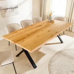 riess-ambiente Esstisch WILD OAK 160cm – Naturbelassenes Holz mit X-Gestell - Exklusiver Esstisch aus geöltem Wildeichenholz mit einzigartiger Baumkante. Das stabile X-Gestell sorgt für sicheren Stand und verleiht deinem Esszimmer einen modernen Look. Ideal für gesellige Abende mit bis zu 6 Personen.