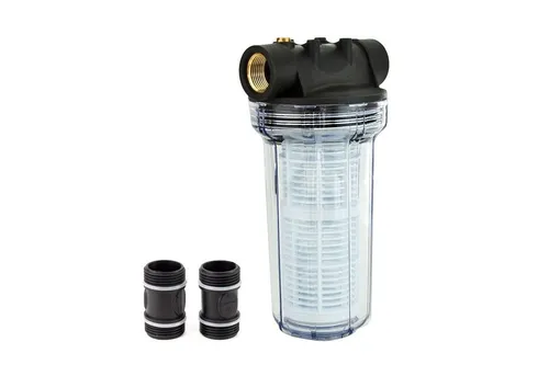 Grafner Vorfilter für Hauswasserwerke und Gartenpumpen - Pumpenzubehör mit 6000 l/h Durchfluss, schützt zuverlässig vor Sand und Verschmutzungen, einfach zu reinigen dank entnehmbarem Filtereinsatz und Sichtfenster.