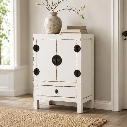 Massivholz Kommode ASIA 85cm Shabby Weiß