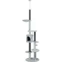 Kratzbaum mit Deckenspanner und Hängematte - 225-255 cm, Grau - Hochwertiger Kratzbaum für Katzen, höhenverstellbar von 225-255 cm. Mit Deckenspanner für Stabilität und mehreren Plattformen zum Spielen und Entspannen. Ideal, um Möbel zu schützen und Ihrem Haustier ein sicheres Zuhause zu bieten.