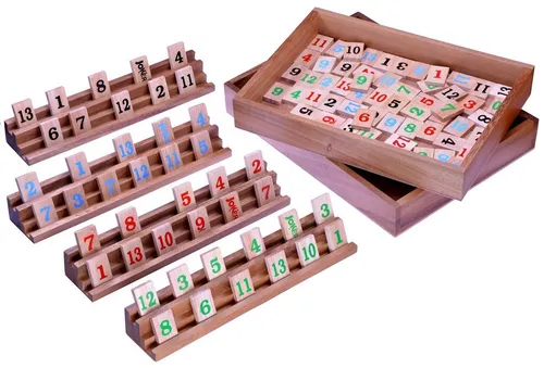 LOGOPLAY Rummy - Edles Legespiel mit 108 Holzsteinen - Gesellschaftsspiel für 2 bis 4 Spieler, aus umweltfreundlichem Samena- und Hevea-Holz. Hochwertige Verarbeitung im stabilen Holzkasten, ideal für Spielabende.