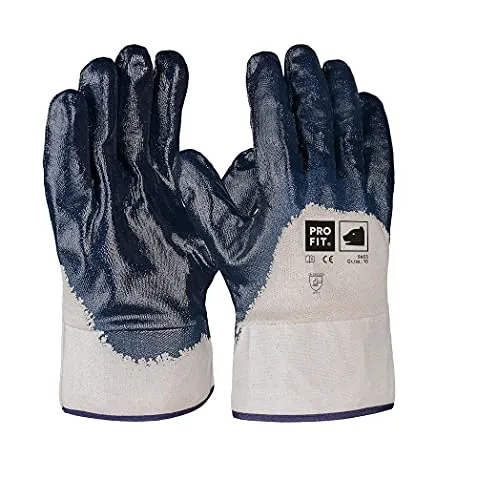 PRO FIT Nitril-Handschuh – 12er Pack, sehr robuste Arbeitshandschuhe mit wasserdichter Handinnenfläche, Schutzhandschuhe mit ¾ Nitril-Beschichtung - Blau, Gr. 10