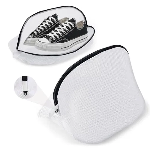 WUFANC Wäschesack Schuhe 2 Stück, Wiederverwendbare Schuhbeutel Waschmaschine, Leicht zu Reinigen, Wäschenetz Schuhe mit Versteckter Reißverschluss, Schuhsack Waschmaschine für Sneaker und Netzschuhe