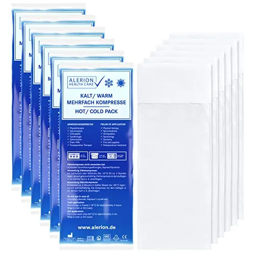 Alerion 6x Kalt Warm Kompresse12x29 cm Set Angebot mit Vlieshülle PRO Mehrfach Kompresse Wiederverwendbar Mikrowellen geeignet + 3 Vlieshüllen PRO Coolpad Kühlpads