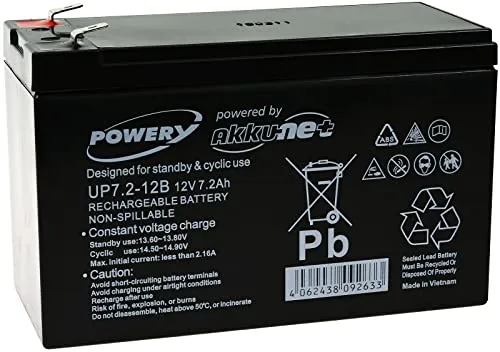 Powery Blei-Gel-Akku für USV APC RBC17 - 7200 mAh (12 V) - Kamera-Akkus mit 7200 mAh Kapazität, ideal für zuverlässige Notstromversorgung und lange Betriebszeiten.