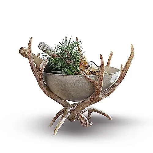 Loberon Deko-Schale Morlaix, Perfekte Geweih-Nachbildung, Luxuriöser & Rustikaler Chalet-Chic, Dekoration, Wohn-Accessoire, Eisen, Polyresin, antikgrau