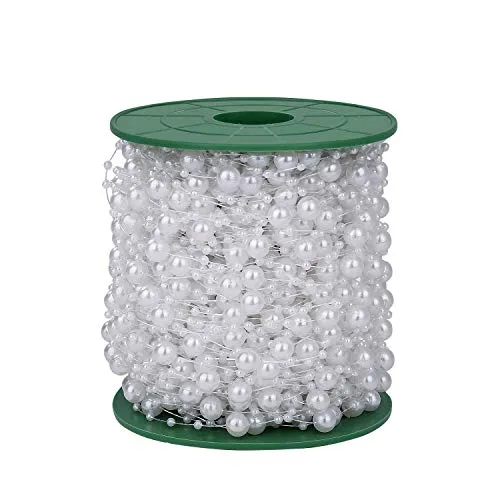 Perlenkette DIY Handwerk Perlengirlande Perlenschnur mit Angelschnur Dekoschnur für Hochzeit Partydeko Tischdeko Brautstraus Perlenband 60m