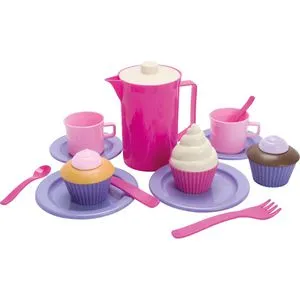 Dantoy Kinderküchen-Zubehör Cupcake-Set im Netz, Mit Besteck, Geschirr und Cupcakes, 20-teilig