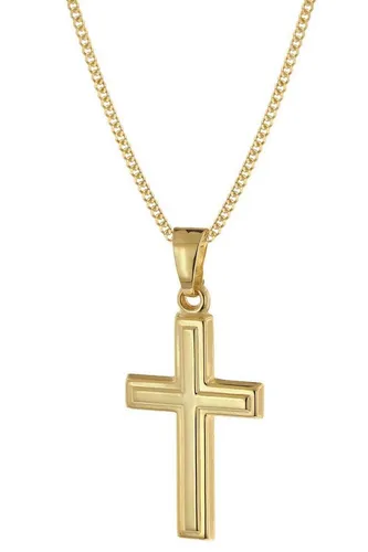 trendor Panzerkette Kreuz-Anhänger Gold 333 - Edler Kreuz-Anhänger aus 8-karätigem Gelbgold 333 mit vergoldeter Flachpanzerkette aus Sterlingsilber 925, ideal für stilvolle Auftritte.