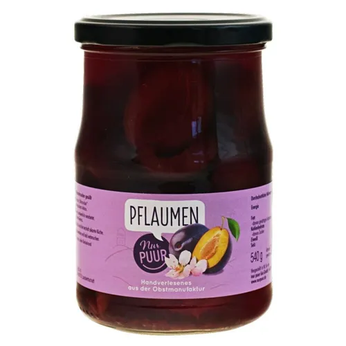 Pflaumen - halbe Frucht entsteint mit Rohzucker 540g | NUR PUUR