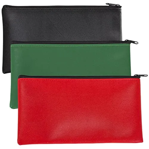 Alicer 3 Stück Geldtasche PU-Leder Banktasche Bankmappe Geldbeutel Geldmappe Dokumententasche Etui mit Reißverschluss auch Stifteeui Kosmetiktasche, 28 x 16 cm(Schwarz+Rot+Grün)