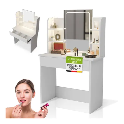Juskys Schminktisch Zoey mit LED-Spiegel von Juskys