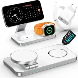 GreenHec 3in1 MagSafe Ladegerät für Apple Geräte - Die GreenHec 3in1 Ladestation für iPhone, Apple Watch und AirPods – schnell, kabellos und kompakt. Perfekt für unterwegs mit 15W MagSafe und magnetischer Stabilität. Lade bequem und stylisch!