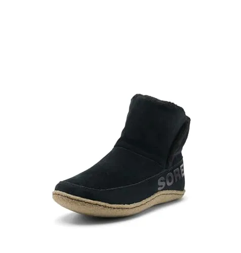 Sorel NAKISKA BOOTIE Hausschuhe für Damen - Schwarz (Black x Sage) 37.5 EU - Damen-Hausschuhe aus hochwertigem Suede, mit bequemer Slip-On Funktion und ideal für gemütliche Abende zu Hause.