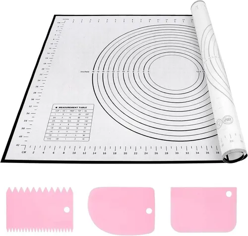 Silikon Backmatte Groß 70x50cm – Antihaft Teigmatte mit 3 Teigschabern