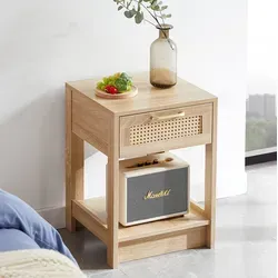 Nachttisch Modern Aus Mdf In Natur Mit Rattan-optik, 1 Schublade, 40 X 40 X 55 Cm