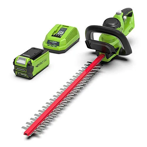 Greenworks G40HT61K2 Akku Heckenschere - Heckenschere mit 61 cm Doppelklingen, schneidet Äste bis 27 mm und liefert 3000 Schnitte/Min. Akku-betrieben, ideal für kabelloses Trimmen ohne Ermüdung.