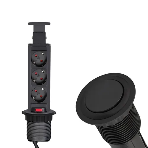 LiftBox 3x Schuko Steckdose Tischsteckdose Bohrloch 65mm schwarz