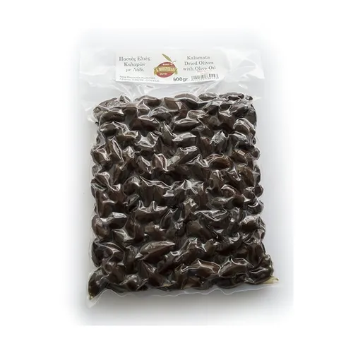 MOUSTERAKIS 07020 Schwarze Kalamon Oliven 500g im Vakuum in Salzlake von Kreta