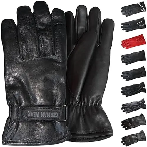 German Wear Damen Lederhandschuhe Lammnappa Handschuhe echtleder winter Handschuhe Gl-6 Schwarz - L=8 Handumfang 22cm