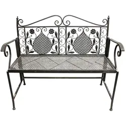 Antike Eisenbank Zweisitzer, Parkbank aus Metall - Elegante Gartenbank aus antikem Eisen, ideal für 2 Personen. Hochwertige Verarbeitung mit nostalgischem Flair für Deinen Garten oder die Terrasse.