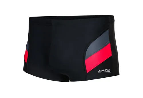 Aqua Speed Herren Boxer Badehose ARON - Schwarz Grau Rot mit gratis eBook - Badeshorts für Herren | Dreifarbige, blickdichte Badehose mit UV-Schutz und Chlorresistenz. Ideal für Training und Freizeit, mit perfekter Passform und langlebigem Material.
