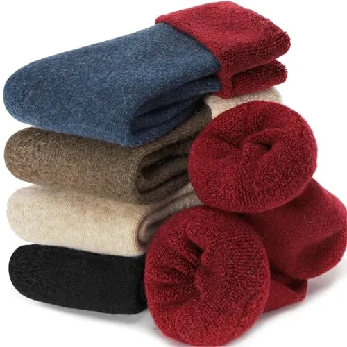 EBMORE Damen Wollsocken Merino Warme Dicke Wolle Geschenke Socken Wandersocken Thermosocken Wintersocken für Damen 5 Paar(Manschette C)