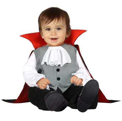 FIESTAS GUIRCA Elegantes Vampir-Kostüm für Babys - Kostüm für Babys 12-18 Monate, inklusive Umhang und Oberteil, aus hochwertigem Polyester, perfekt für Halloween, Fasching oder Motto-Partys.