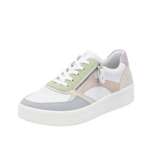 Plateausneaker REMONTE für Damen, Gr. 37, weiß-pastellfarben - Sportliche REMONTE Plateausneaker aus Leder und Lederimitat, mit gepolstertem Softfußbett für optimalen Komfort. Perfekt für Freizeit und Alltag, schmal geschnitten für einen eleganten Look.