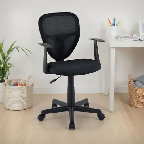 Kinderdrehstuhl STUDIO-1 höhenverstellbar, Schwarz - Schreibtischstuhl Kinder ab 6 Jahren, Bürostuhl mit atmungsaktivem Mesh, Kinderstuhl für Schreibtisch, Drehstuhl für Kinderzimmer mit Armlehnen