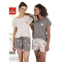 Vivance Dreams Shorty Pyjama Damen, Gr. 36/38, rosa/grau - Bequemer Shorty-Pyjama für Damen mit süßem Herzprint. Ideal für entspannte Nächte, aus atmungsaktivem Baumwollmix, perfekt für Homewear.