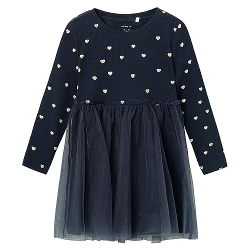 NAME IT Mädchen Nmfnadja Ls Dress Noos Keid, Blau, 86 EU von NAME IT