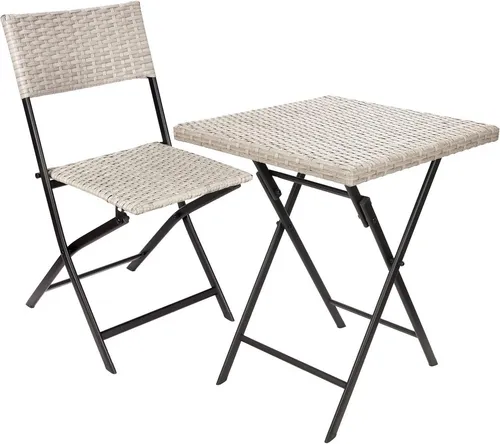 BRUBAKER Balkonset Lugano - Wetterfestes und klappbares Bistroset - Bistrosets für die Terrasse, wetterfest und platzsparend mit elegantem Grau/Beige-Design für entspannte Stunden im Freien.