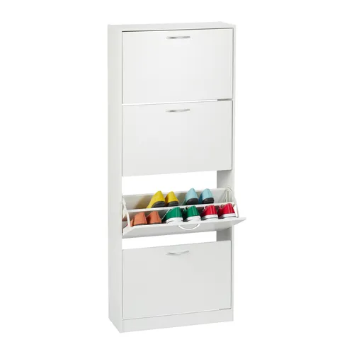 Relaxdays Schuhschrank für 24 Paar Schuhe - Schuhkommode mit 4 Klappen für ordentliche Schuhaufbewahrung - ideal für Flur und Ankleidezimmer, schmal und platzsparend.