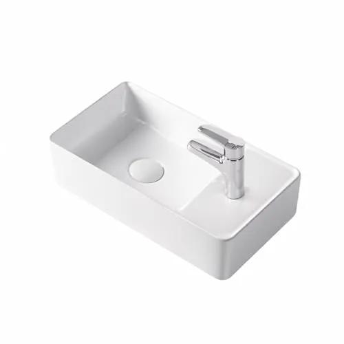 STILFORM Gäste WC Waschbecken Keramik für Wandmontage oder Aufsatzwaschbecken mit Hahnloch in 46 x 25 cm in Brillant Weiß oder Schwarz matt| Waschbecken mit Lotus-Effekt