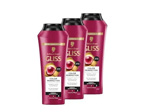 Gliss Shampoo Colour Perfector (3x 250 ml), Haarshampoo mit Hyaluron-Komplex & Cranberry-Extrakt, Color Shampoo für coloriertes, gesträhntes und gefärbtes Haar