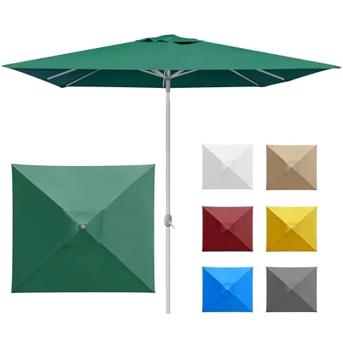 paramondo interpara Sonnenschirm aus 230 g/㎡ Polyesterfaser quadratisch 3 x 3m grün + Gestell silber, Gartenschirm Marktschirm knickbar, Stabil, für Terrasse Balkon Sonnenschirm mit Kurbel, 8,8kg
